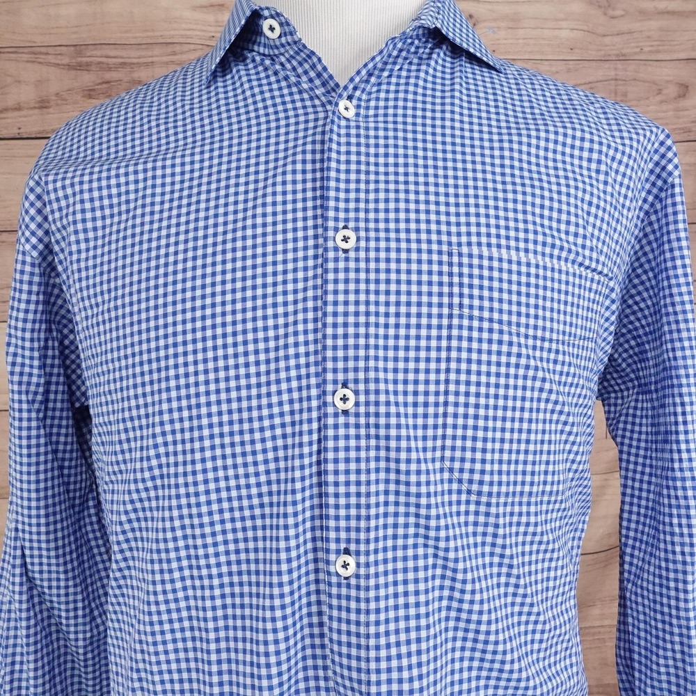 Billy Reid Shirt Mens XL Blue Check Long Sleeve Button Up Standard Cut